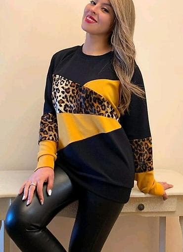 Tunika bluza crna sa oker i leopard print sarama na lalafo.rs Tunika bluza crna sa oker i leopard print sarama