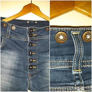 Brocat jeans, model sa vrlo visokim strukom. Plavi teksas sa efektnim na lalafo.rs — 4 Brocat jeans, model sa vrlo visokim strukom. Plavi teksas sa efektnim — 4