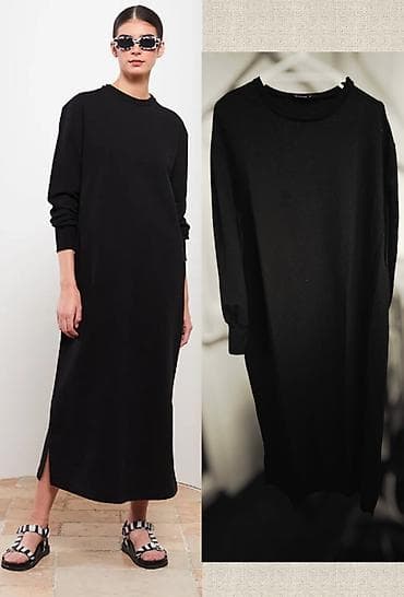 Crna maxi haljina – sweatshirt kroj - Model: duga, ravna silueta sa na lalafo.rs Crna maxi haljina – sweatshirt kroj - Model: duga, ravna silueta sa