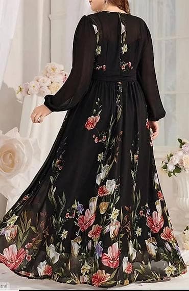 Elegantna duga haljina sa floralnim printom - Boja: crna baza sa at lalafo.rs — 2 Elegantna duga haljina sa floralnim printom - Boja: crna baza sa — 2