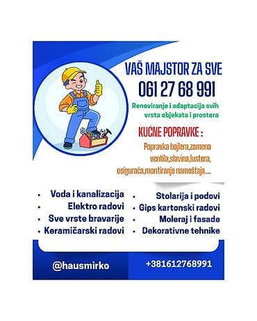 Vršim adaptaciju svih vrsta objekata. 👉 Kućne popravke 👉 Voda 👉Struja na lalafo.rs Vršim adaptaciju svih vrsta objekata. 👉 Kućne popravke 👉 Voda 👉Struja