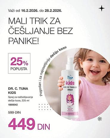 DR. C. TUNA KIDS – Sprej za raščešljavanje dečije kose, 225 ml (šifra na lalafo.rs DR. C. TUNA KIDS – Sprej za raščešljavanje dečije kose, 225 ml (šifra