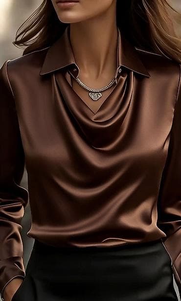 💫Elegantna satenska košulja sa drapiranim (vodopad) izrezom - na lalafo.rs — 2 💫Elegantna satenska košulja sa drapiranim (vodopad) izrezom - — 2