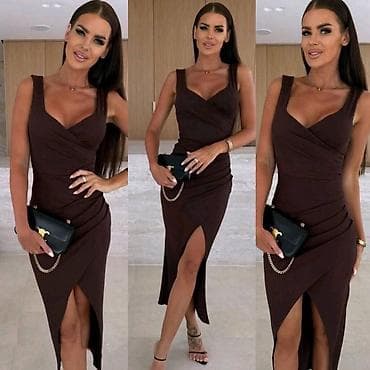 Elegantna midi haljina sa preklopom i visokim šlicem - Kroj na lalafo.rs Elegantna midi haljina sa preklopom i visokim šlicem - Kroj