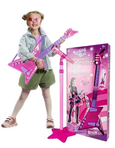 Muzički instrumenti za decu: Električna gitara i mirkofon 2u1 za devojčice. električna gitara i na lalafo.rs — 1 Muzički instrumenti za decu: Električna gitara i mirkofon 2u1 za devojčice. električna gitara i — 1