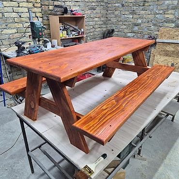 Drvena piknik klupa sa integrisanim klupama dimenzije 135x100x50 ‼️ na lalafo.rs — 2 Drvena piknik klupa sa integrisanim klupama dimenzije 135x100x50 ‼️ — 2