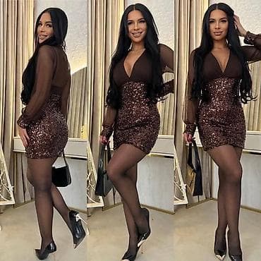 Ženska mini haljina sa šljokicama i prozirnim rukavima - Kroj: mini na lalafo.rs — 1 Ženska mini haljina sa šljokicama i prozirnim rukavima - Kroj: mini — 1