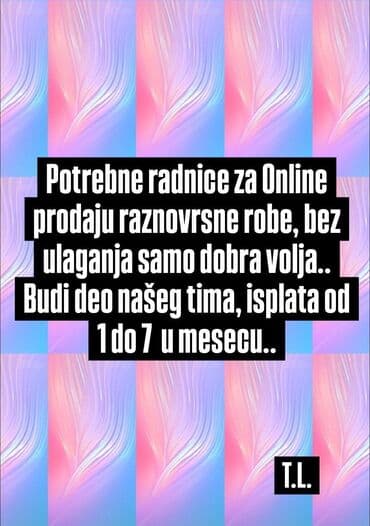 Ostali poslovi u prodaji: Za više informacija pisite y poryci❗❗ na lalafo.rs Ostali poslovi u prodaji: Za više informacija pisite y poryci❗❗