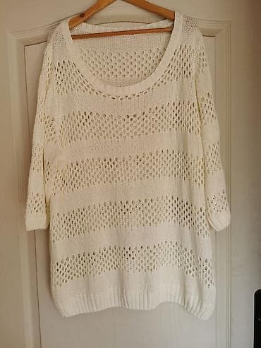 Beli pleteni džemper sa rupičastim (ažur) šarama u prugama. Širi na lalafo.rs — 2 Beli pleteni džemper sa rupičastim (ažur) šarama u prugama. Širi — 2
