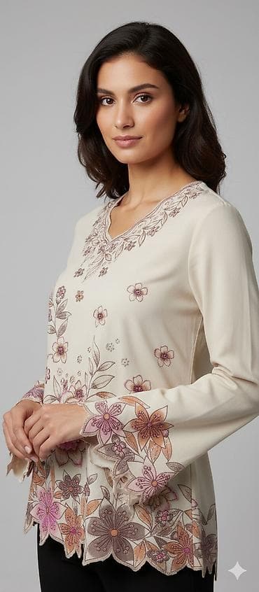 Ženska bluza sa cvetnim vezom - Boja: krem/osnovna u neutralnom tonu na lalafo.rs Ženska bluza sa cvetnim vezom - Boja: krem/osnovna u neutralnom tonu