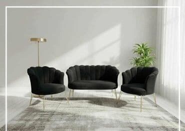 Stilske garniture: Set tapaciranog nameštaja – sofa + 2 fotelje, art-deco dizajn Shell na lalafo.rs — 4 Stilske garniture: Set tapaciranog nameštaja – sofa + 2 fotelje, art-deco dizajn Shell — 4