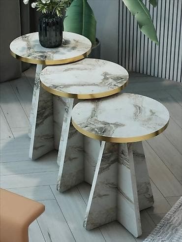 Stilski klub stolovi: Set od 3 klub stolića – moderni trapez nogari, okrugle ploče sa na lalafo.rs — 2 Stilski klub stolovi: Set od 3 klub stolića – moderni trapez nogari, okrugle ploče sa — 2