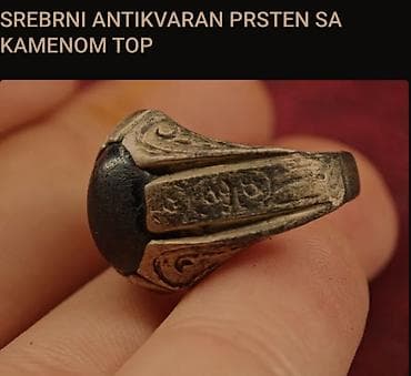 Srebrni antikvarni prsten sa tamnim, kupolasto brušenim kamenom na lalafo.rs — 5 Srebrni antikvarni prsten sa tamnim, kupolasto brušenim kamenom — 5