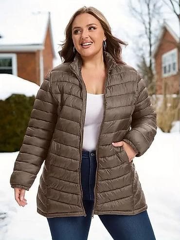 Ženska prošivena jakna – maslinasto braon 4XL - Lagana, topla puffer at lalafo.rs — 4 Ženska prošivena jakna – maslinasto braon 4XL - Lagana, topla puffer — 4