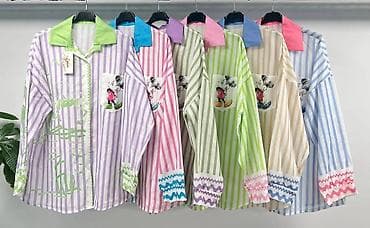 Ženska oversized košulja sa prugama i crtanim printom - Model: duga na lalafo.rs — 3 Ženska oversized košulja sa prugama i crtanim printom - Model: duga — 3