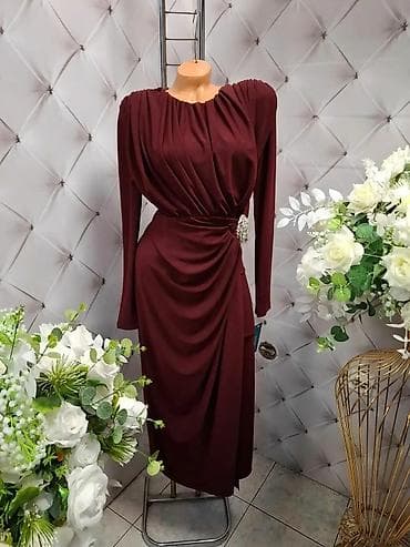 Elegantna ženska haljina – duga, drapirana silueta sa dugim rukavima na lalafo.rs — 1 Elegantna ženska haljina – duga, drapirana silueta sa dugim rukavima — 1