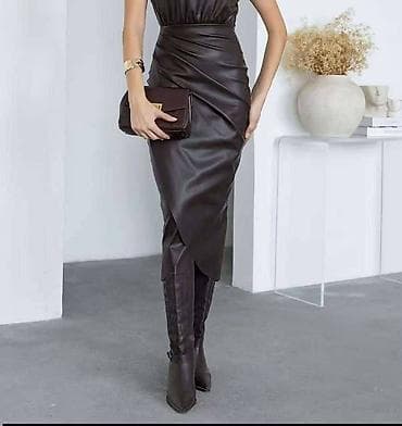 eko koza sa: Ženska midi suknja od eko kože - Model: preklopni dizajn sa at lalafo.rs — 2 eko koza sa: Ženska midi suknja od eko kože - Model: preklopni dizajn sa — 2