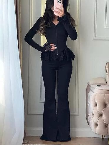 Damski komplet – sako sa rajsferšlusom i čipkom + zvonaste pantalone na lalafo.rs — 4 Damski komplet – sako sa rajsferšlusom i čipkom + zvonaste pantalone — 4