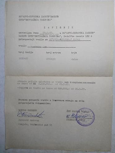 Zapisnik o preuzimanju vozila Wartburg 353 W na lalafo.rs Zapisnik o preuzimanju vozila Wartburg 353 W
