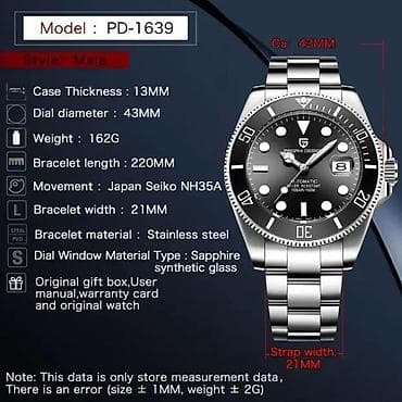 PAGANI DESIGN PD-1639 -43mm-Crna- Rolex Submariner-Automatik Potpuno na lalafo.rs — 4 PAGANI DESIGN PD-1639 -43mm-Crna- Rolex Submariner-Automatik Potpuno — 4