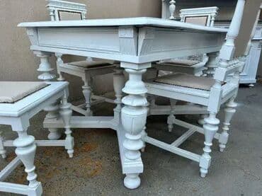 Stilske garniture: Stari stilski trpezarijski sto i 4 stolice ALT DEUTSCH 🕰️ Komplet na lalafo.rs — 9 Stilske garniture: Stari stilski trpezarijski sto i 4 stolice ALT DEUTSCH 🕰️ Komplet — 9