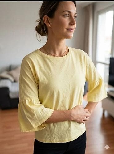 Ženska majica sa 3/4 zvonastim rukavima - Boja: nežno žuta (pastelna) na lalafo.rs Ženska majica sa 3/4 zvonastim rukavima - Boja: nežno žuta (pastelna)