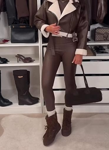 Ženske helanke od eko kože – tamno braon - Visok struk sa širokim na lalafo.rs — 3 Ženske helanke od eko kože – tamno braon - Visok struk sa širokim — 3