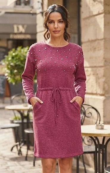 Ženska casual haljina od mekog pletenog materijala u boji maline na lalafo.rs Ženska casual haljina od mekog pletenog materijala u boji maline