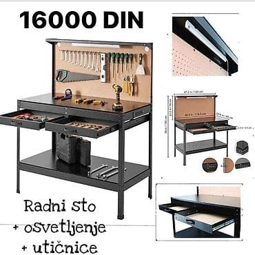 Radni sto za radionicu sa osvetljenjem i utičnicama - Dimenzije na lalafo.rs Radni sto za radionicu sa osvetljenjem i utičnicama - Dimenzije