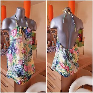 Letnja haljina/tunika sa tropskim printom - Model: halter, vezivanje na lalafo.rs Letnja haljina/tunika sa tropskim printom - Model: halter, vezivanje