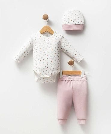 Komplet za bebu – 3 dela - Dugi bodi sa dugim rukavima: belo sa na lalafo.rs Komplet za bebu – 3 dela - Dugi bodi sa dugim rukavima: belo sa