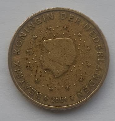 Holandski novčić od 50 euro centi – godina 2001. - Avers: profil at lalafo.rs Holandski novčić od 50 euro centi – godina 2001. - Avers: profil