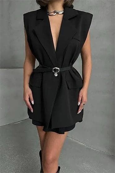 Ženski blejzer-prsluk bez rukava sa pojasom - Model: dugi prsluk u na lalafo.rs — 1 Ženski blejzer-prsluk bez rukava sa pojasom - Model: dugi prsluk u — 1