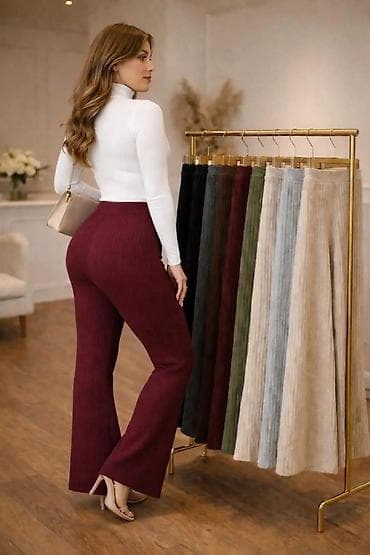 Rebraste ženske pantalone sa blagim zvonom - Kroj: visok struk na lalafo.rs Rebraste ženske pantalone sa blagim zvonom - Kroj: visok struk