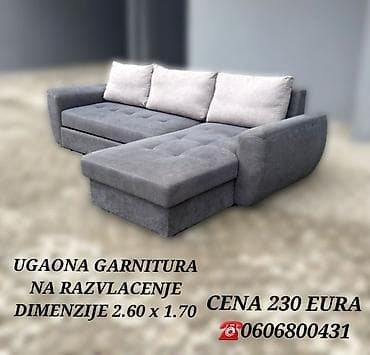 Ugaona garnitura na razvlačenje - Dimenzije: 2.60 x 1.70 m - Siva na lalafo.rs Ugaona garnitura na razvlačenje - Dimenzije: 2.60 x 1.70 m - Siva