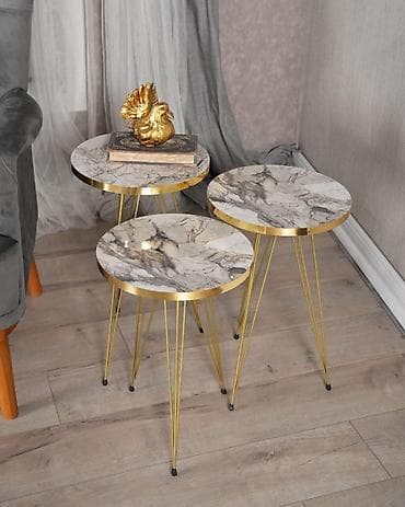 Set od 3 klub stolića – okrugle ploče, metalne „hairpin” noge - na lalafo.rs — 3 Set od 3 klub stolića – okrugle ploče, metalne „hairpin” noge - — 3