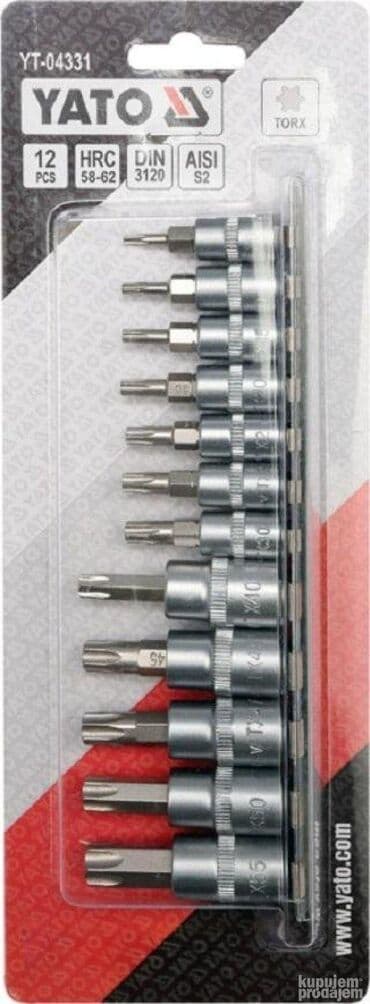 Setovi ručnog alata: Set Torx gedora – muški T8-T55, 1/4" i 3/8", 12 komada PROFI YATO na lalafo.rs Setovi ručnog alata: Set Torx gedora – muški T8-T55, 1/4" i 3/8", 12 komada PROFI YATO