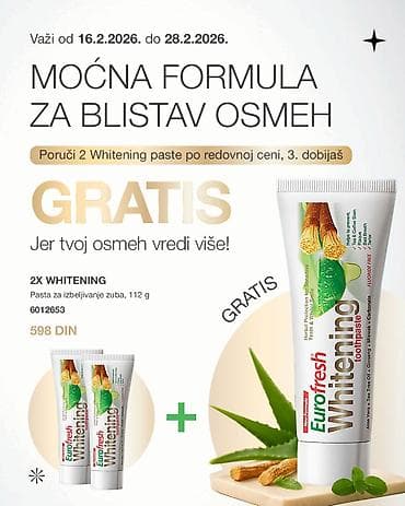 Eurofresh Whitening pasta za izbeljivanje zuba u pakovanju od tri na lalafo.rs Eurofresh Whitening pasta za izbeljivanje zuba u pakovanju od tri