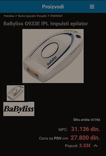 Babyliss epilator skoro pa nov, svega koriscen dva, do tri puta na lalafo.rs — 1 Babyliss epilator skoro pa nov, svega koriscen dva, do tri puta — 1