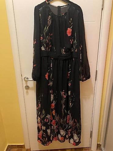 Elegantna duga haljina sa floralnim printom - Boja: crna baza sa at lalafo.rs — 4 Elegantna duga haljina sa floralnim printom - Boja: crna baza sa — 4