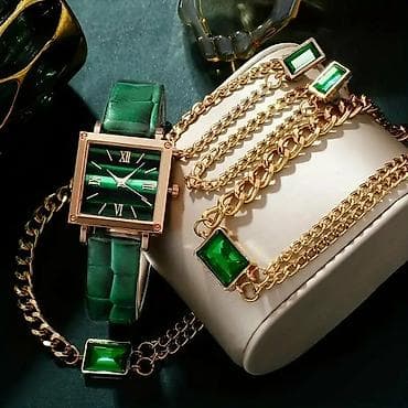 Elegantni set nakita sa satom – zelena/pozlata Sadržaj seta: - Ručni na lalafo.rs Elegantni set nakita sa satom – zelena/pozlata Sadržaj seta: - Ručni