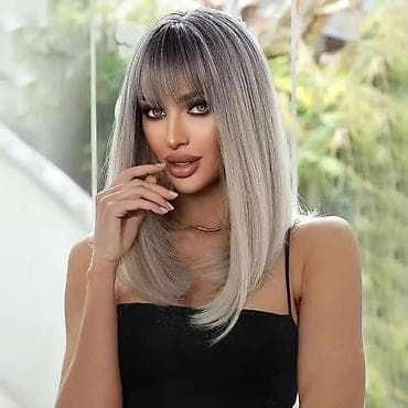Perika – ravni lob sa šiškama, sivi “ombre” efekt - Stil: srednja na lalafo.rs — 4 Perika – ravni lob sa šiškama, sivi “ombre” efekt - Stil: srednja — 4