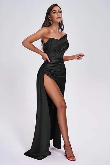 💫Elegantna duga crna haljina sa asimetričnim ramenom i visokim šlicem na lalafo.rs — 2 💫Elegantna duga crna haljina sa asimetričnim ramenom i visokim šlicem — 2