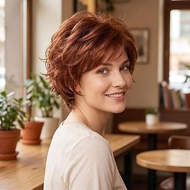 Kratka valovita perika – bakarno crvena bob/piksi dužine - Stil na lalafo.rs Kratka valovita perika – bakarno crvena bob/piksi dužine - Stil