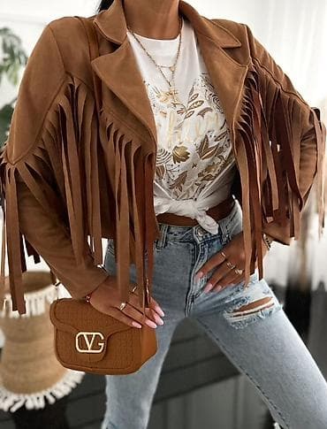 🔥Ženska kraća jakna sa resama - Stil: western/boho, kroj do struka - na lalafo.rs 🔥Ženska kraća jakna sa resama - Stil: western/boho, kroj do struka -
