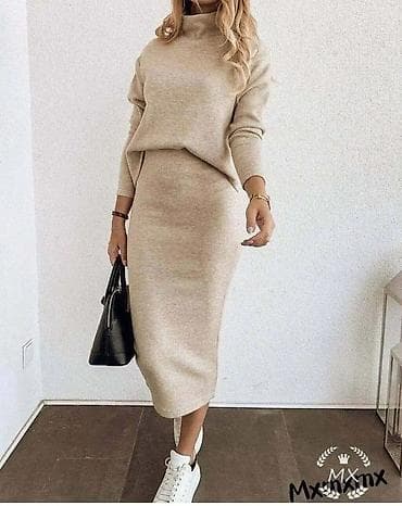 Damski dvodelni komplet – mekani pleteni duks i suknja midi dužine. - na lalafo.rs — 4 Damski dvodelni komplet – mekani pleteni duks i suknja midi dužine. - — 4