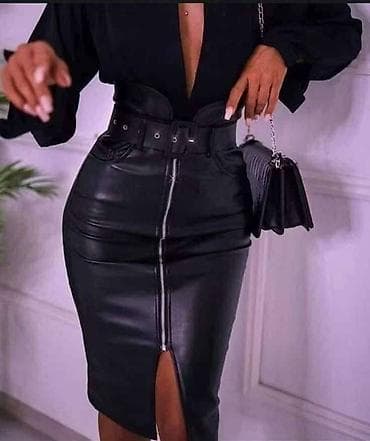 Ženska midi suknja od eko kože sa visokim strukom i naglašenim na lalafo.rs — 2 Ženska midi suknja od eko kože sa visokim strukom i naglašenim — 2