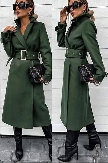 Ženski elegantni kaput sa kaišem - Model: midi dužina, struk naglašen na lalafo.rs Ženski elegantni kaput sa kaišem - Model: midi dužina, struk naglašen