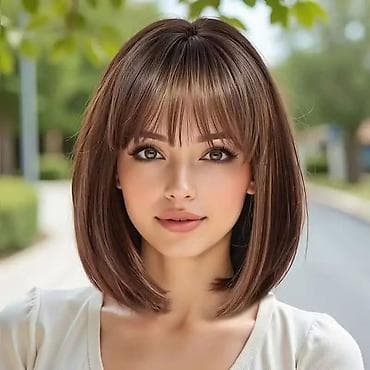 Kratka perika sa šiškama – bob stil, dužina oko 30 cm (12 inča) - na lalafo.rs Kratka perika sa šiškama – bob stil, dužina oko 30 cm (12 inča) -