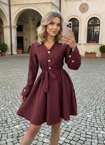 🌟Elegantna ženska haljina na pruge sa dugim rukavima ✅Cena 3200din na lalafo.rs 🌟Elegantna ženska haljina na pruge sa dugim rukavima ✅Cena 3200din